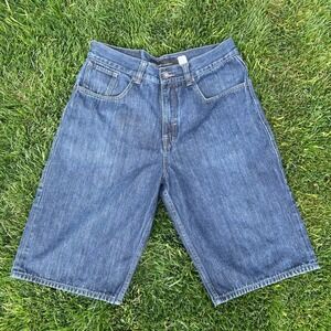 Rocawear Mens Baggy Denim Shorts Dark Wash Embroidered Back Pocket street wear